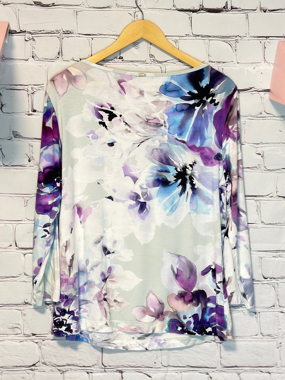 ST JOHN WATERCOLOR LONG SLEEVE KNOT TOP FLORAL EASY WEAR CHIC SIZE LARGE - Picture 8 of 9